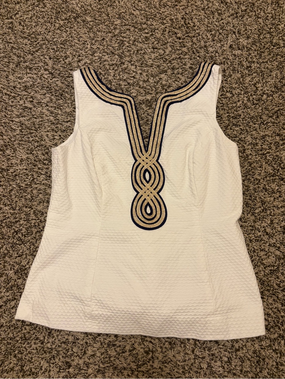 Lilly Pulitzer White Cabana Tank with Navy and Gold Trim